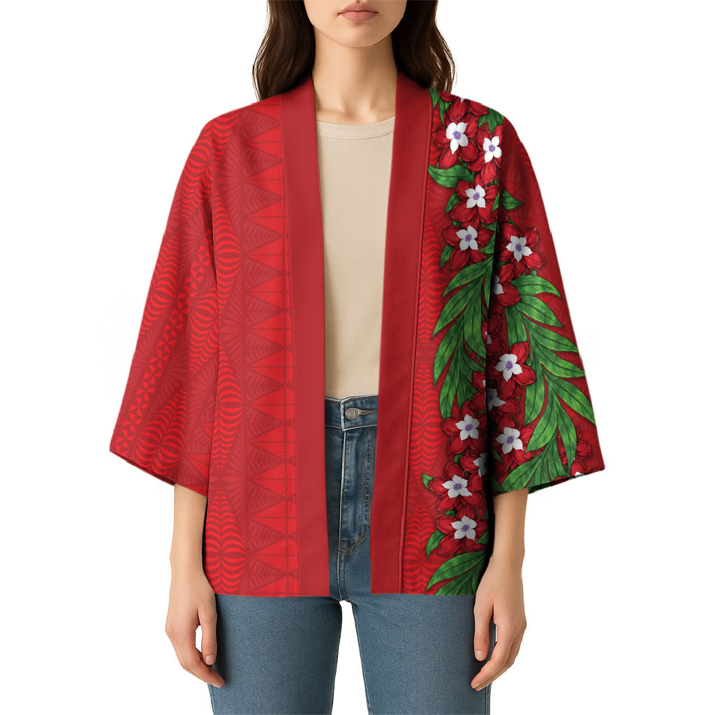 Tonga Language Week Kimono Heilala Floral Red LT05 - Polynesian Pride