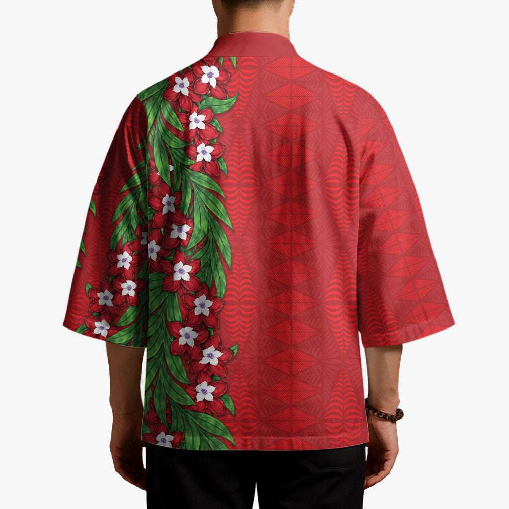 Tonga Language Week Kimono Heilala Floral Red LT05 - Polynesian Pride