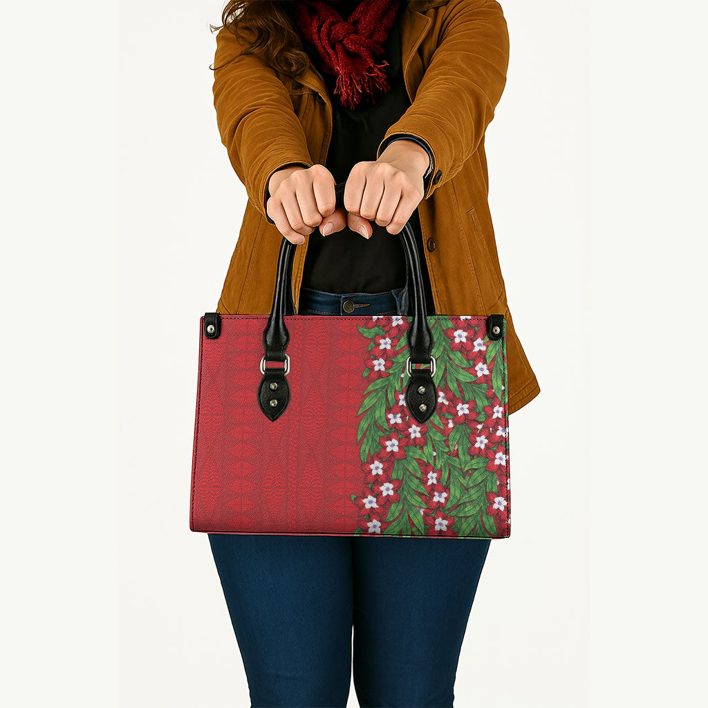 Tonga Language Week Leather Bag Heilala Floral Red LT05 - Polynesian Pride