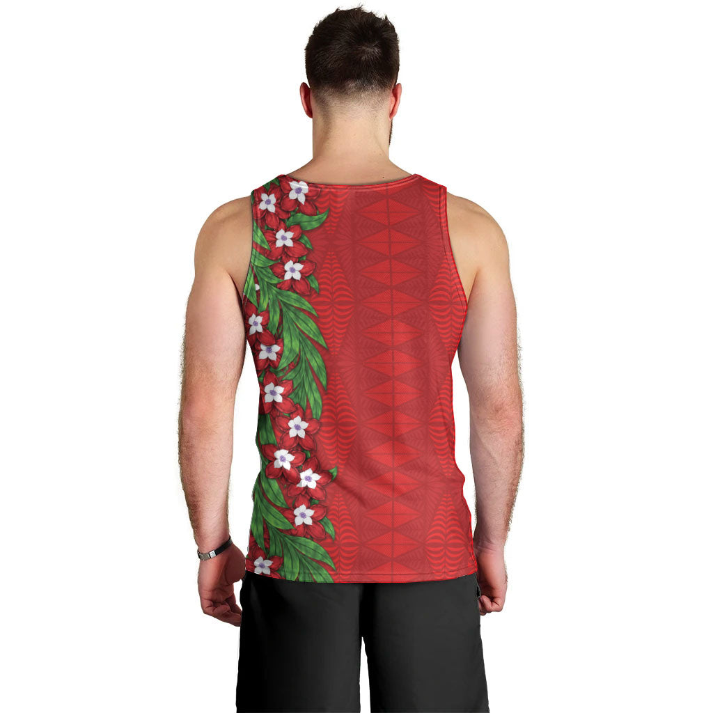 Tonga Language Week Men Tank Top Heilala Floral Red LT05 - Polynesian Pride
