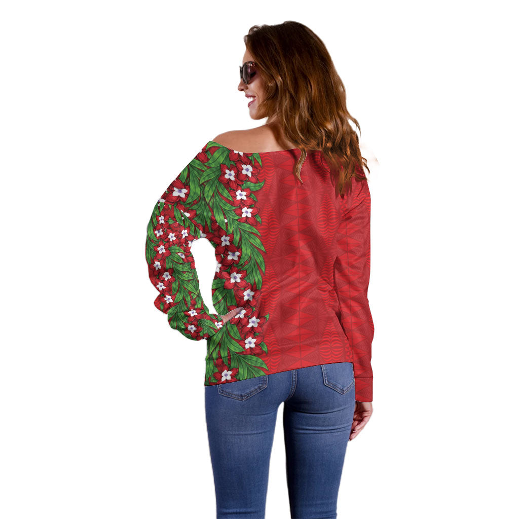 Tonga Language Week Off Shoulder Sweater Heilala Floral Red