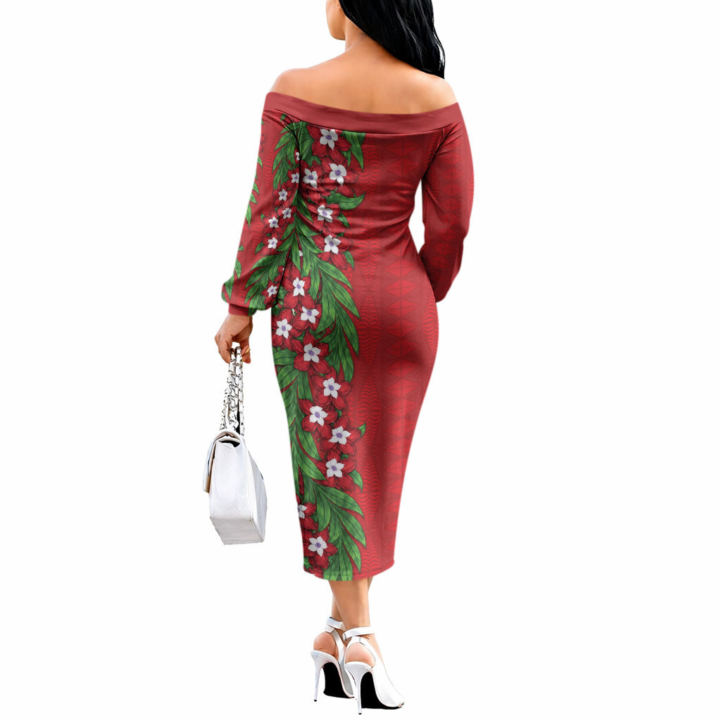 Tonga Language Week Off The Shoulder Long Sleeve Dress Heilala Floral Red
