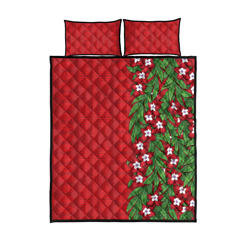 Tonga Language Week Quilt Bed Set Heilala Floral Red