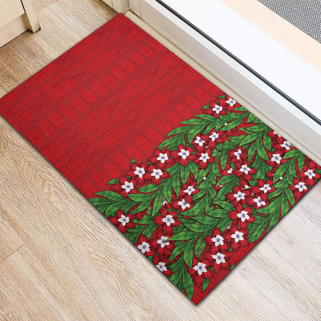 Tonga Language Week Rubber Doormat Heilala Floral Red LT05 - Polynesian Pride