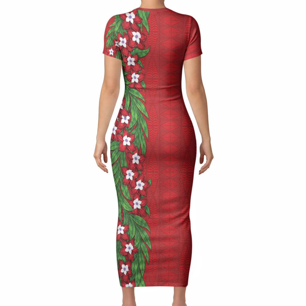 Tonga Language Week Short Sleeve Bodycon Dress Heilala Floral Red