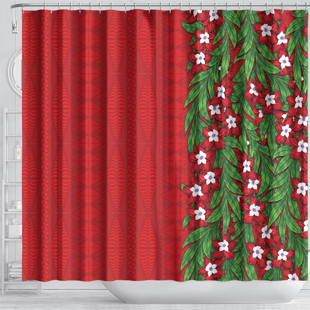 Tonga Language Week Shower Curtain Heilala Floral Red LT05 - Polynesian Pride