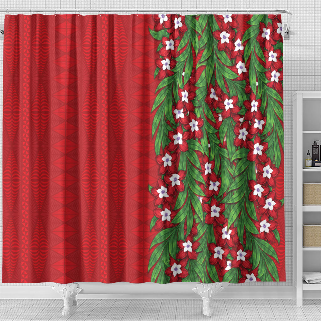 Tonga Language Week Shower Curtain Heilala Floral Red LT05 - Polynesian Pride
