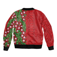 Tonga Language Week Sleeve Zip Bomber Jacket Heilala Floral Red LT05 - Polynesian Pride