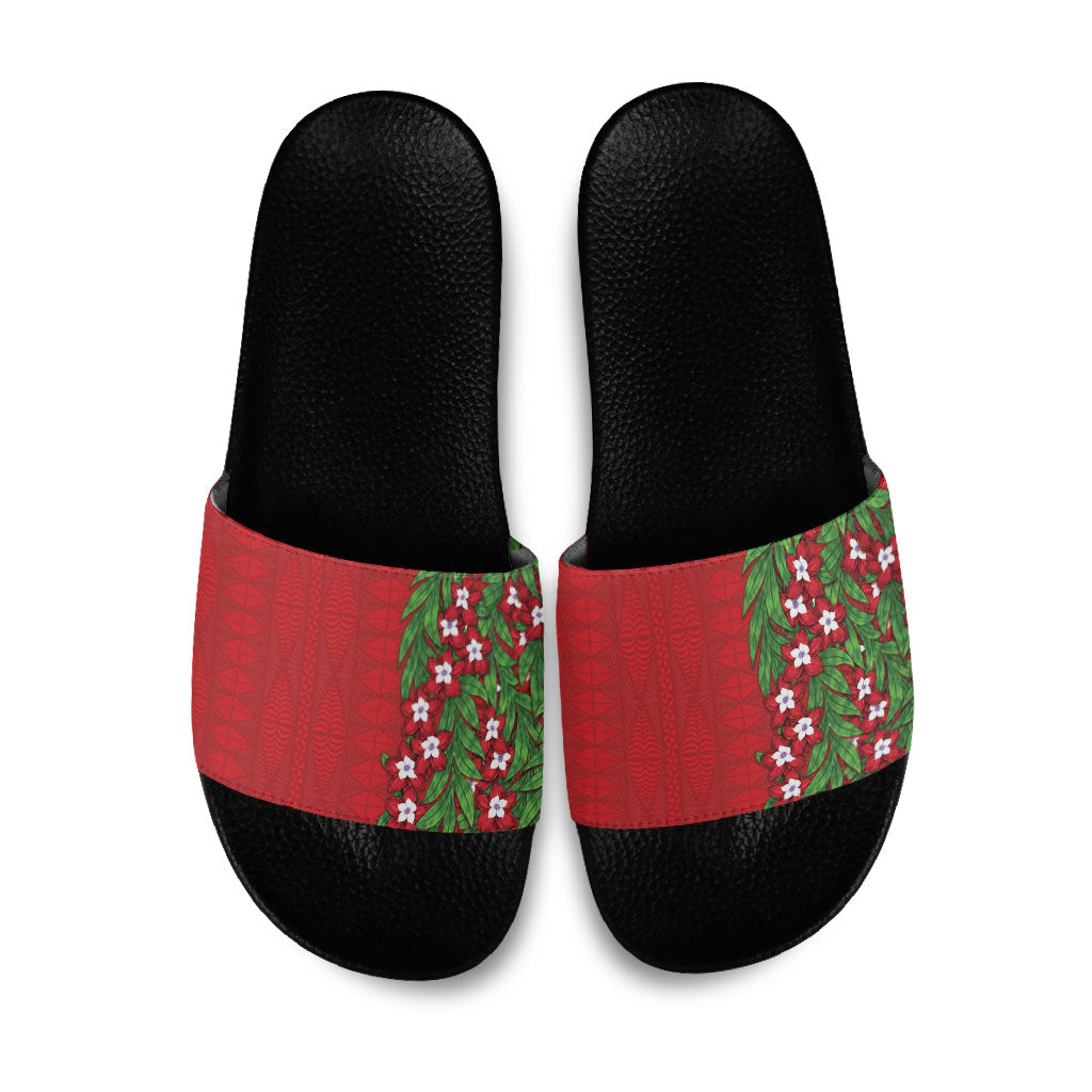 Tonga Language Week Slide Sandals Heilala Floral Red LT05 Red - Polynesian Pride