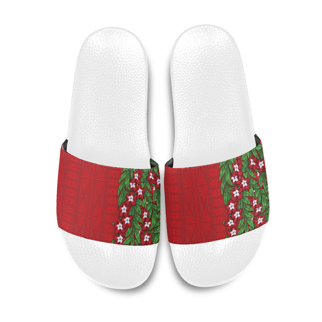 Tonga Language Week Slide Sandals Heilala Floral Red LT05 Red - Polynesian Pride