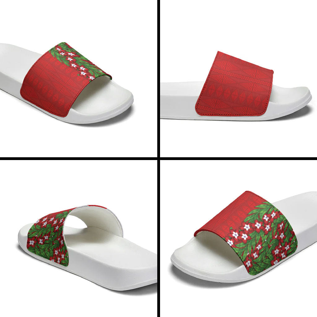 Tonga Language Week Slide Sandals Heilala Floral Red LT05 - Polynesian Pride