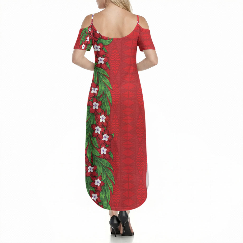 Tonga Language Week Summer Maxi Dress Heilala Floral Red