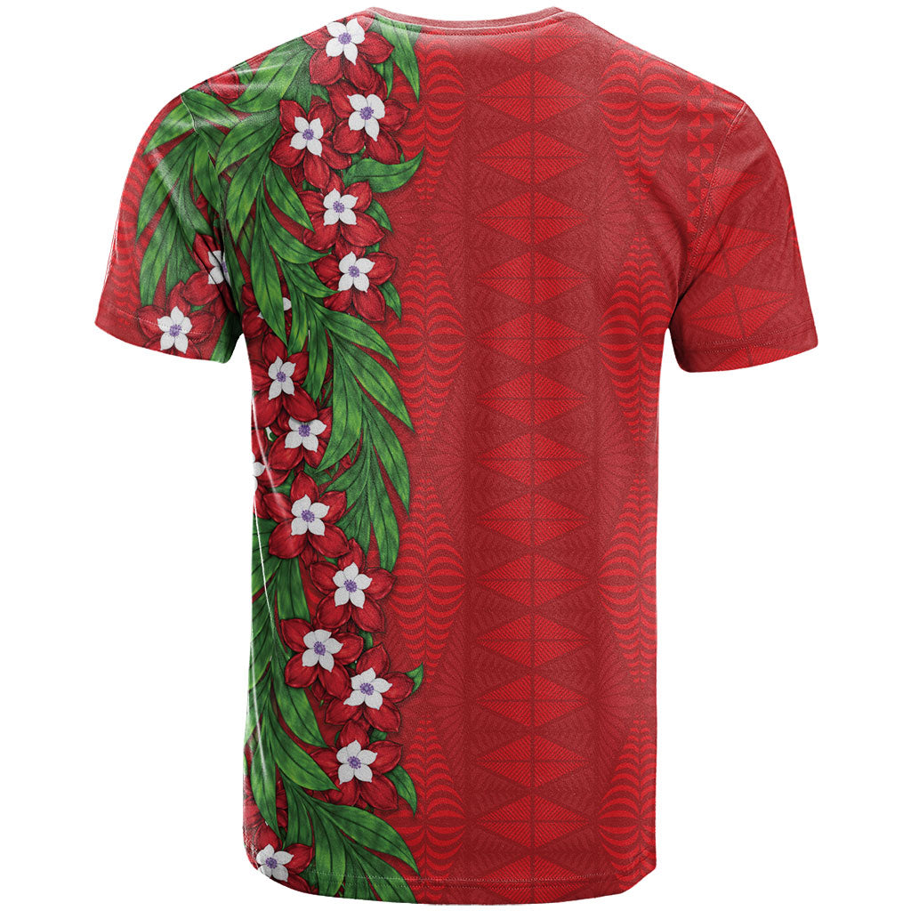 Tonga Language Week T Shirt Heilala Floral Red LT05 - Polynesian Pride
