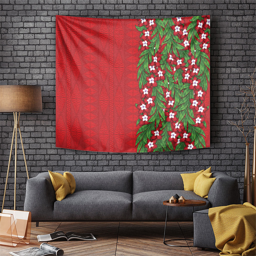 Tonga Language Week Tapestry Heilala Floral Red LT05 Red - Polynesian Pride