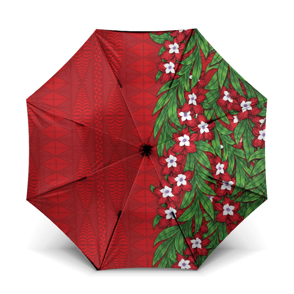 Tonga Language Week Umbrella Heilala Floral Red LT05 One Size Folded 11.42 inch Opened Diameter 37.4 inch Red - Polynesian Pride