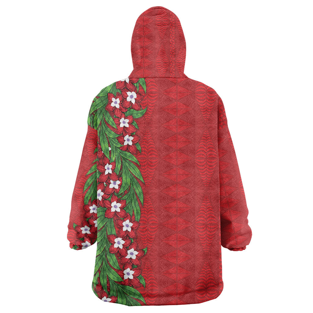 Tonga Language Week Wearable Blanket Hoodie Heilala Floral Red