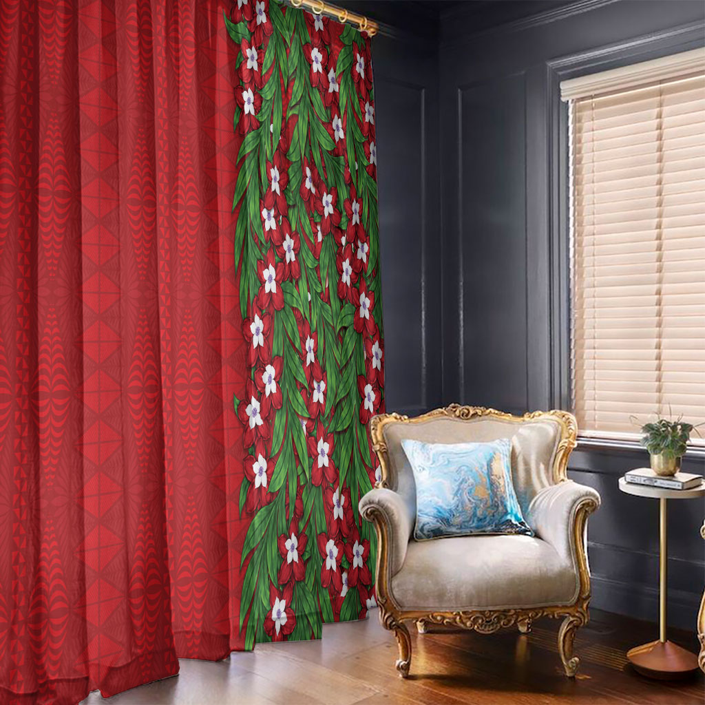 Tonga Language Week Window Curtain Heilala Floral Red LT05 - Polynesian Pride