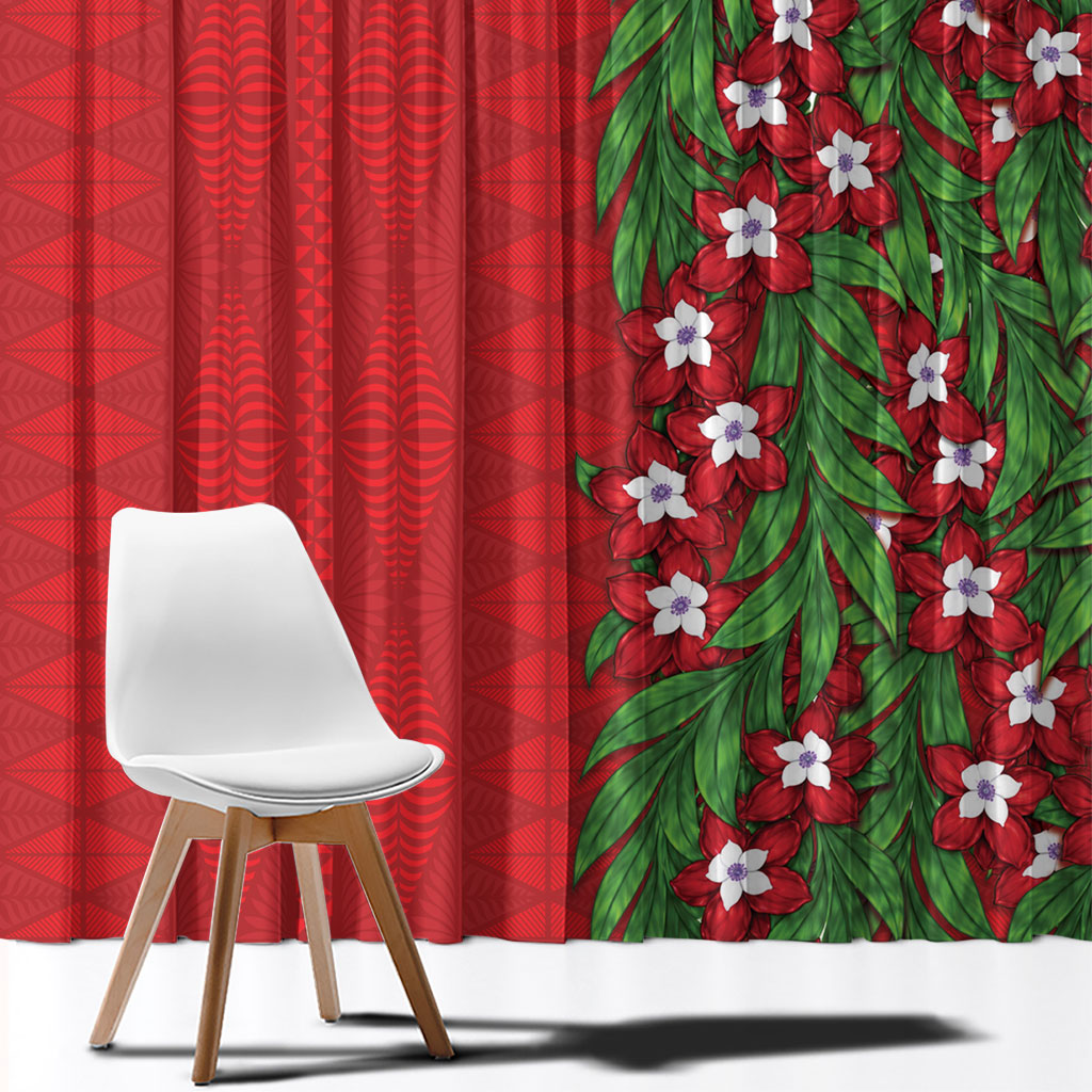 Tonga Language Week Window Curtain Heilala Floral Red LT05 - Polynesian Pride