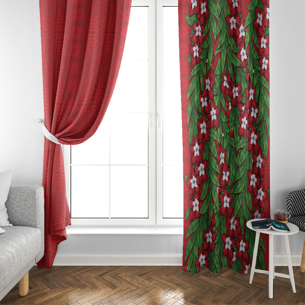 Tonga Language Week Window Curtain Heilala Floral Red LT05 - Polynesian Pride