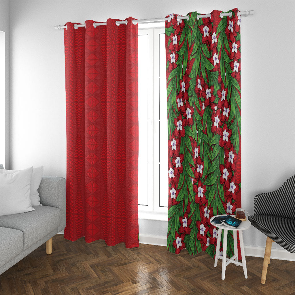 Tonga Language Week Window Curtain Heilala Floral Red LT05 With Grommets Red - Polynesian Pride