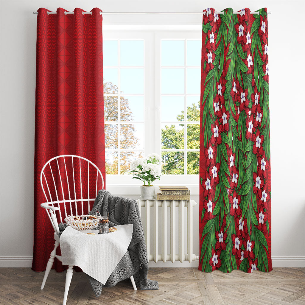 Tonga Language Week Window Curtain Heilala Floral Red LT05 - Polynesian Pride