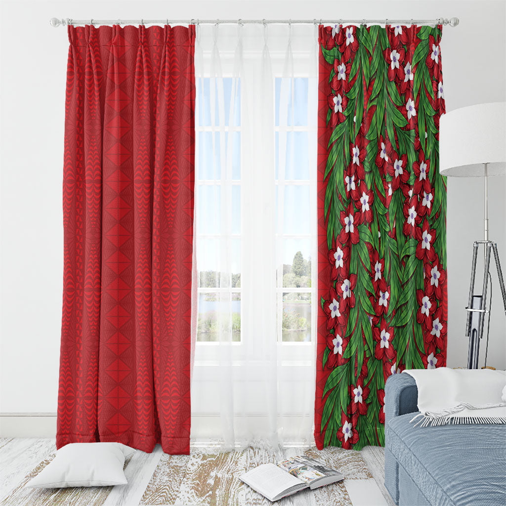 Tonga Language Week Window Curtain Heilala Floral Red LT05 - Polynesian Pride