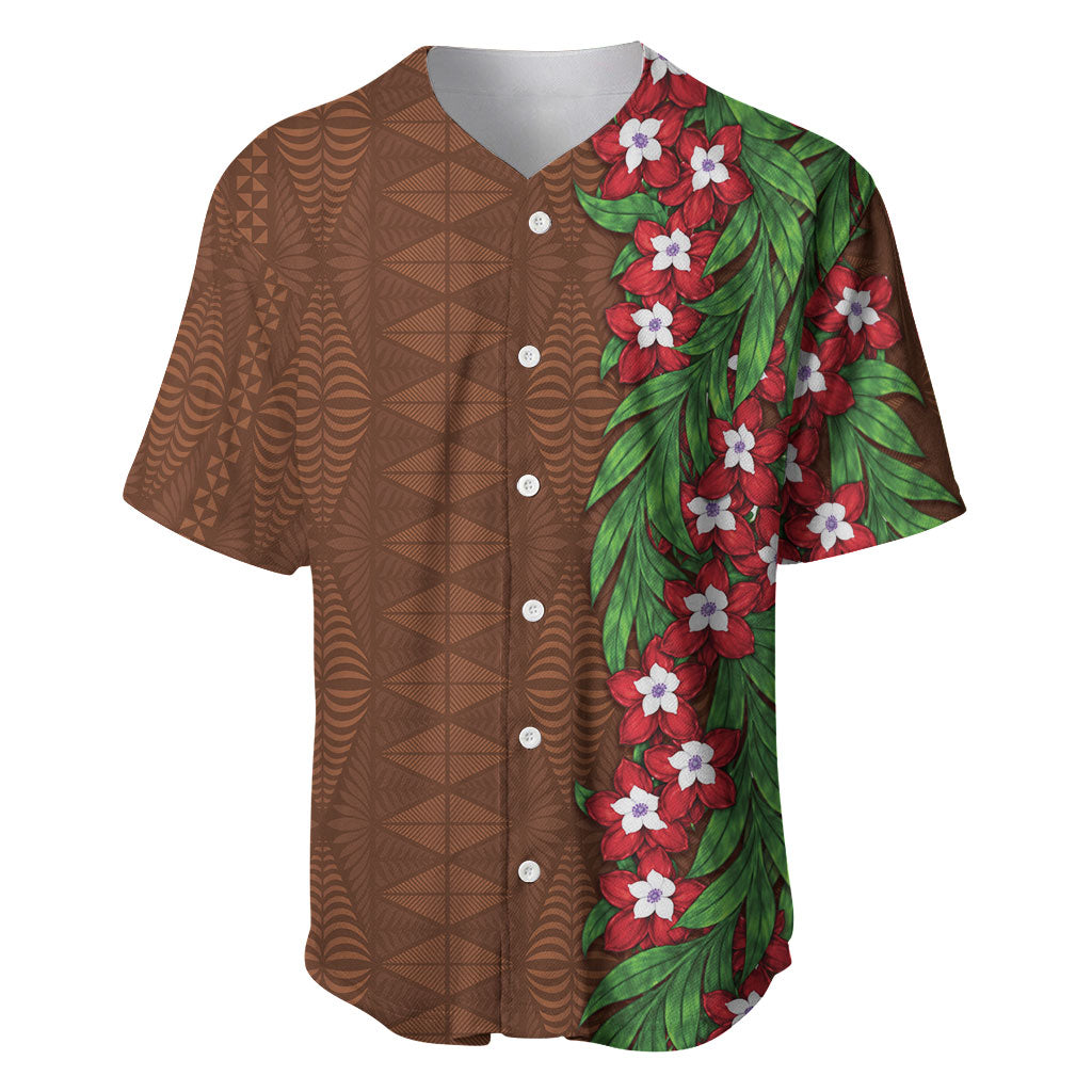 Tonga Language Week Baseball Jersey Heilala Floral Brown LT05 Brown - Polynesian Pride