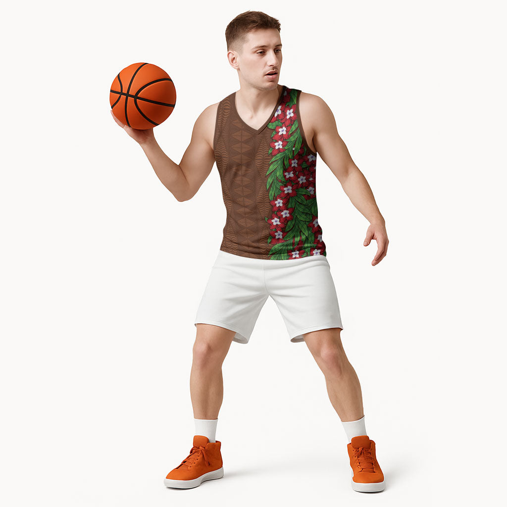 Tonga Language Week Basketball Jersey Heilala Floral Brown LT05 - Polynesian Pride