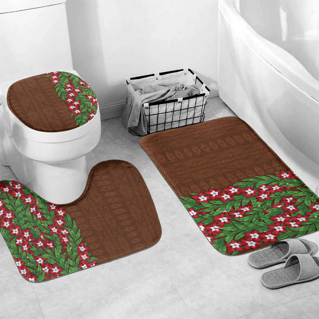 Tonga Language Week Bathroom Set Heilala Floral Brown LT05 Mat Set Only (3 pcs) One Size Brown - Polynesian Pride