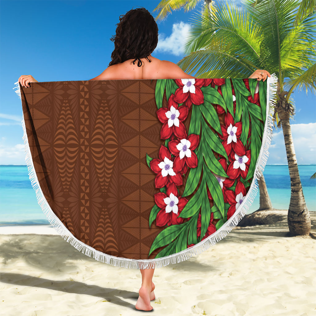 Tonga Language Week Beach Blanket Heilala Floral Brown LT05 - Polynesian Pride