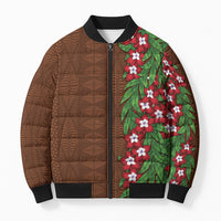 Tonga Language Week Bomber Puffer Jacket Heilala Floral Brown