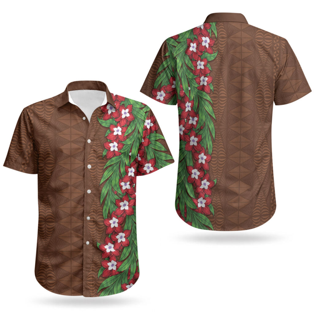 Tonga Language Week Couples Matching Summer Maxi Dress and Hawaiian Shirt Heilala Floral Brown