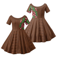 Tonga Language Week Family Matching Off Shoulder Maxi Dress and Hawaiian Shirt Heilala Floral Brown LT05 Daughter's Dress Brown - Polynesian Pride