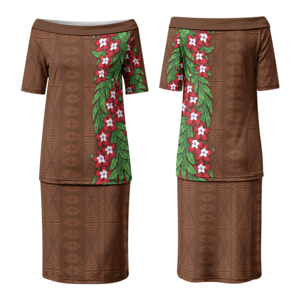 Tonga Language Week Family Matching Puletasi and Hawaiian Shirt Heilala Floral Brown LT05 Mom's Dress Brown - Polynesian Pride