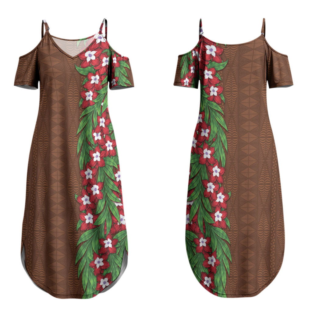 Tonga Language Week Family Matching Summer Maxi Dress and Hawaiian Shirt Heilala Floral Brown LT05 Mom's Dress Brown - Polynesian Pride
