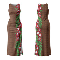 Tonga Language Week Family Matching Tank Maxi Dress and Hawaiian Shirt Heilala Floral Brown LT05 Mom's Dress Brown - Polynesian Pride
