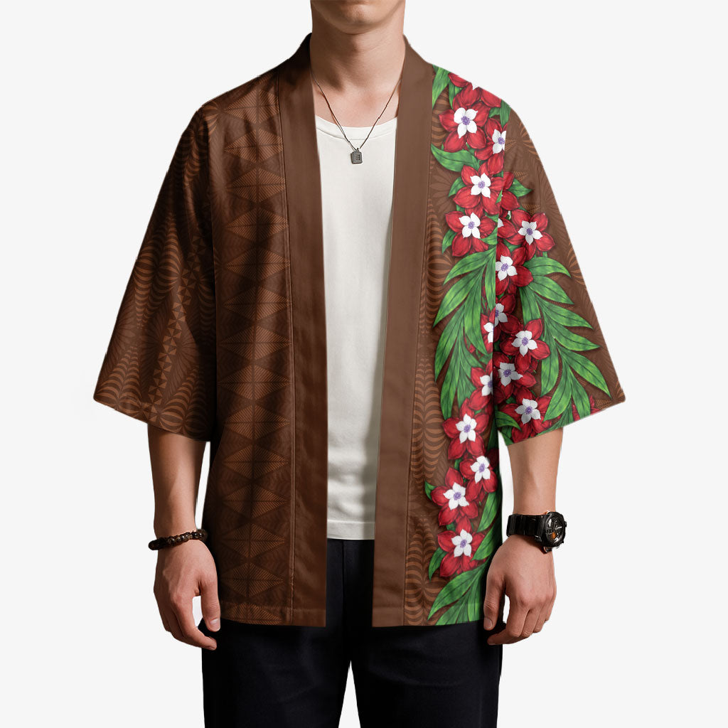 Tonga Language Week Kimono Heilala Floral Brown LT05 - Polynesian Pride