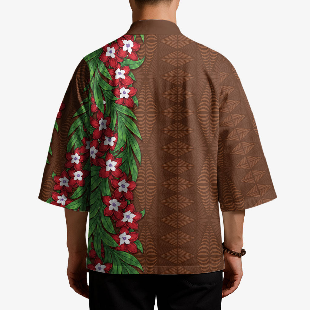 Tonga Language Week Kimono Heilala Floral Brown LT05 - Polynesian Pride