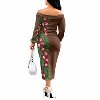 Tonga Language Week Off The Shoulder Long Sleeve Dress Heilala Floral Brown