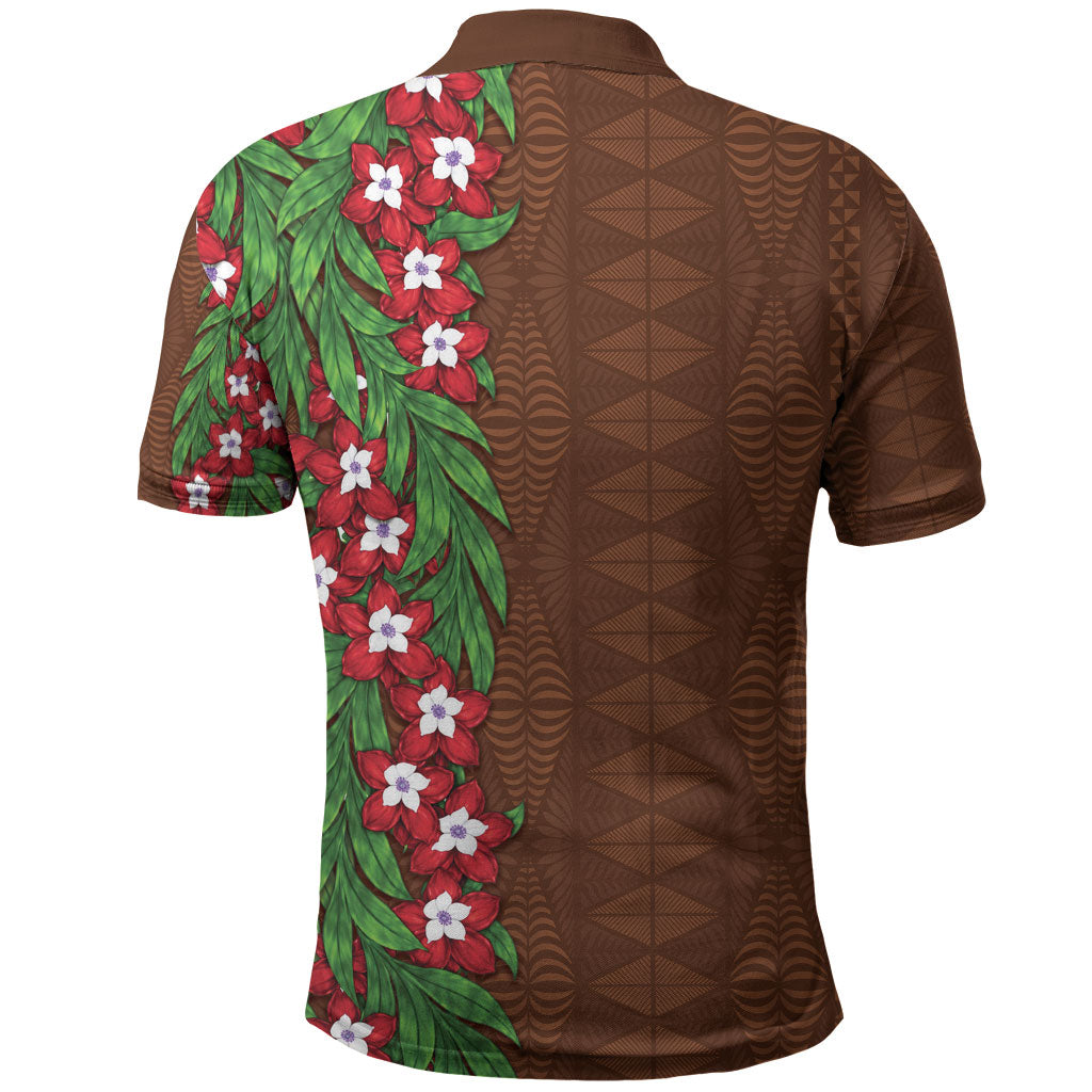 Tonga Language Week Polo Shirt Heilala Floral Brown LT05 - Polynesian Pride