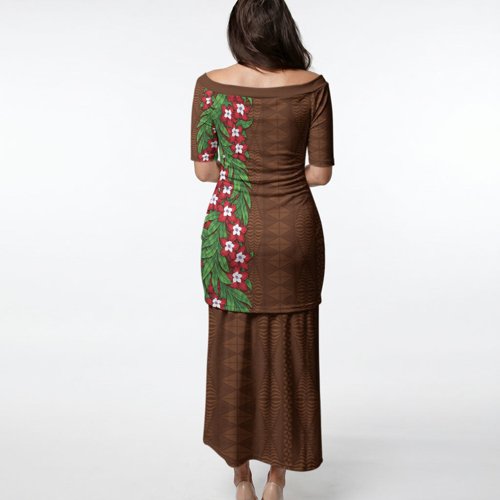 Tonga Language Week Puletasi Heilala Floral Brown LT05 - Polynesian Pride
