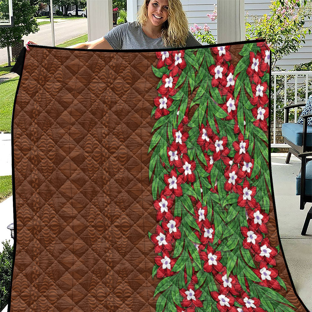 Tonga Language Week Quilt Heilala Floral Brown LT05 Brown - Polynesian Pride