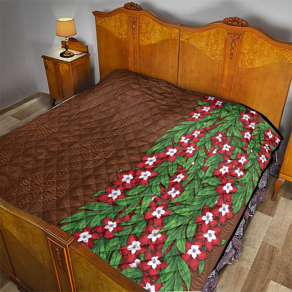 Tonga Language Week Quilt Heilala Floral Brown LT05 - Polynesian Pride
