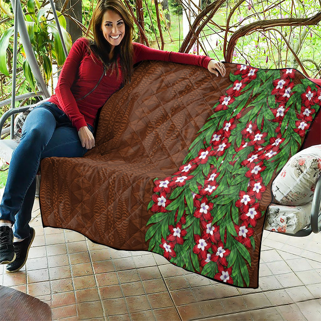 Tonga Language Week Quilt Heilala Floral Brown LT05 - Polynesian Pride