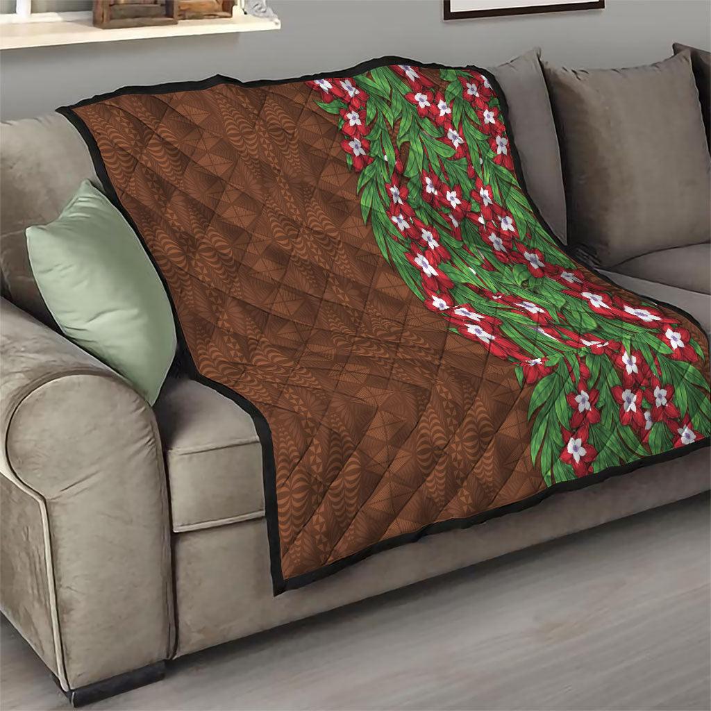 Tonga Language Week Quilt Heilala Floral Brown LT05 - Polynesian Pride