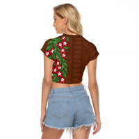 Tonga Language Week Raglan Cropped T Shirt Heilala Floral Brown LT05 - Polynesian Pride