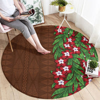 Tonga Language Week Round Carpet Heilala Floral Brown LT05 - Polynesian Pride