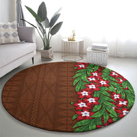 Tonga Language Week Round Carpet Heilala Floral Brown LT05 - Polynesian Pride