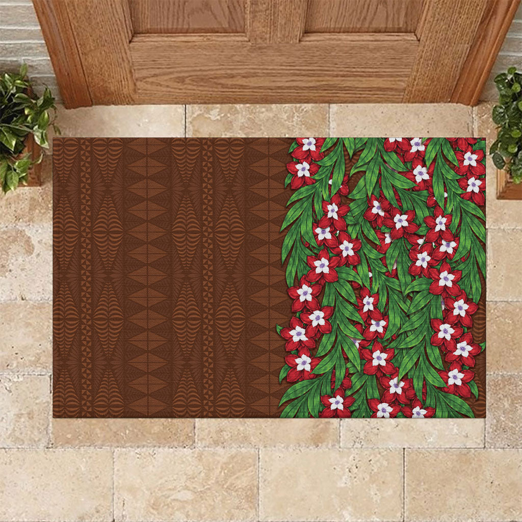 Tonga Language Week Rubber Doormat Heilala Floral Brown LT05 Brown - Polynesian Pride