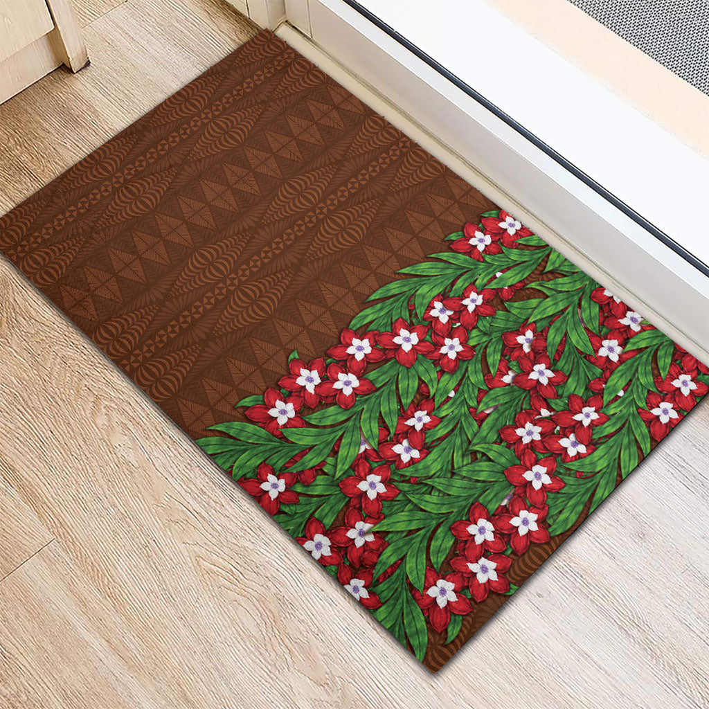 Tonga Language Week Rubber Doormat Heilala Floral Brown LT05 - Polynesian Pride
